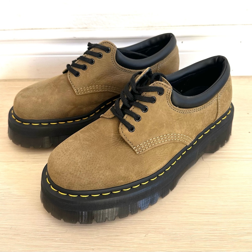 Dr Martens 8053 Olive Leather Quad Platform Chunky Boots Men Size 8 Women 9 New